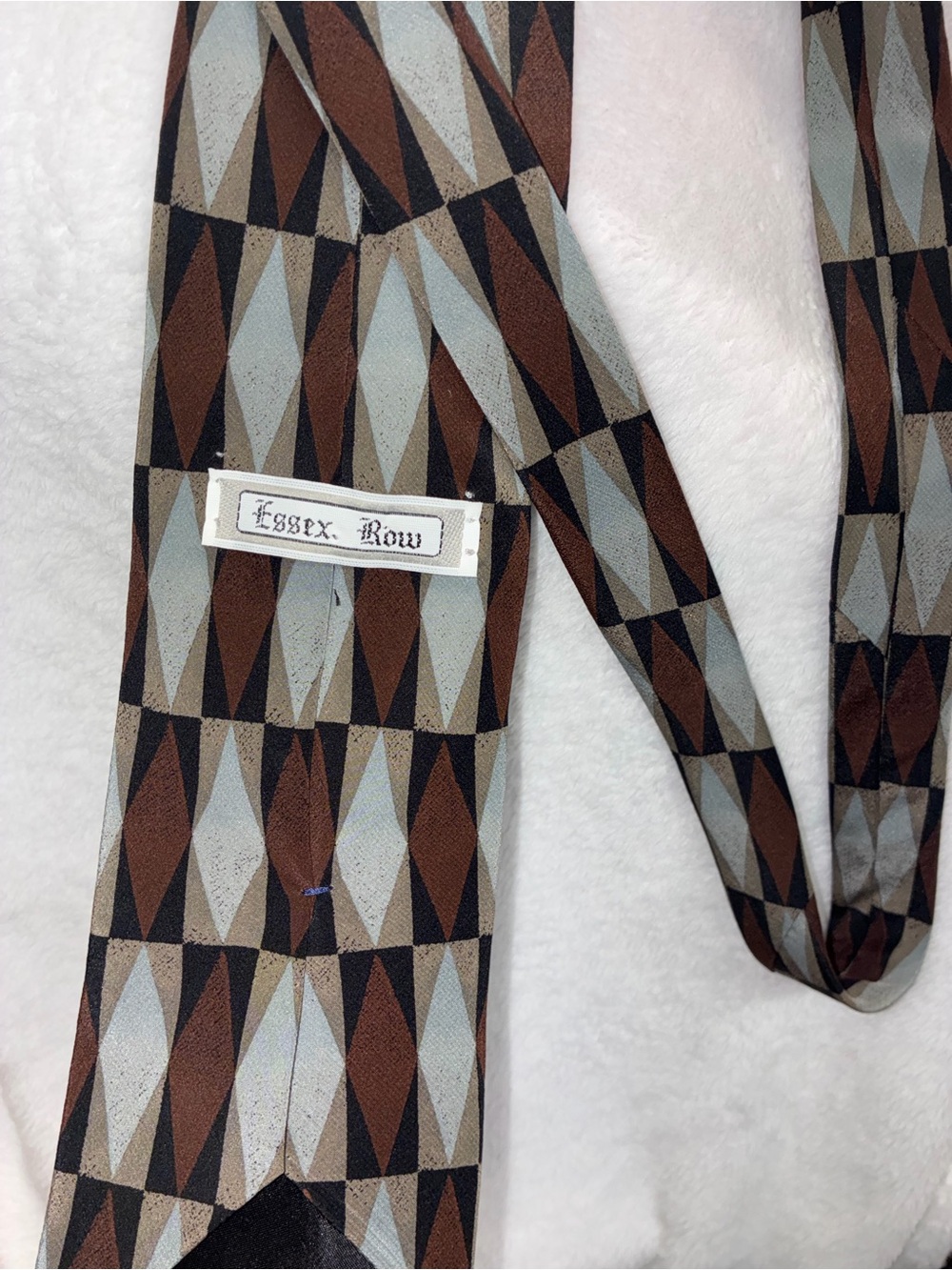 Essex Row 100% Silk Men’s Tie Geometric Brown Blue Retro Necktie